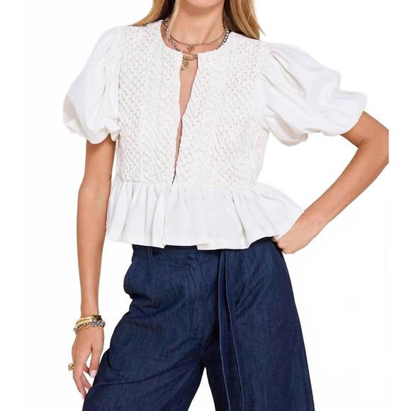 NEW SCARLETT POPPIES corinne smocked top in white